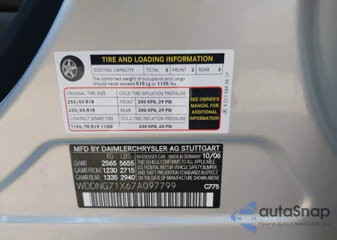 2007 Mercedes-Benz S 550 from USA, damaged, VIN WDDNG71X67A097799